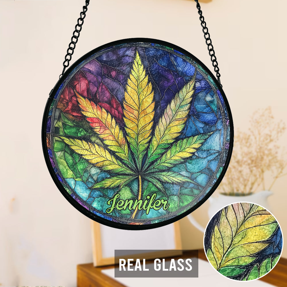 Buntes Cannabis – Personalisierter Cannabis-Glas-Sonnenfänger