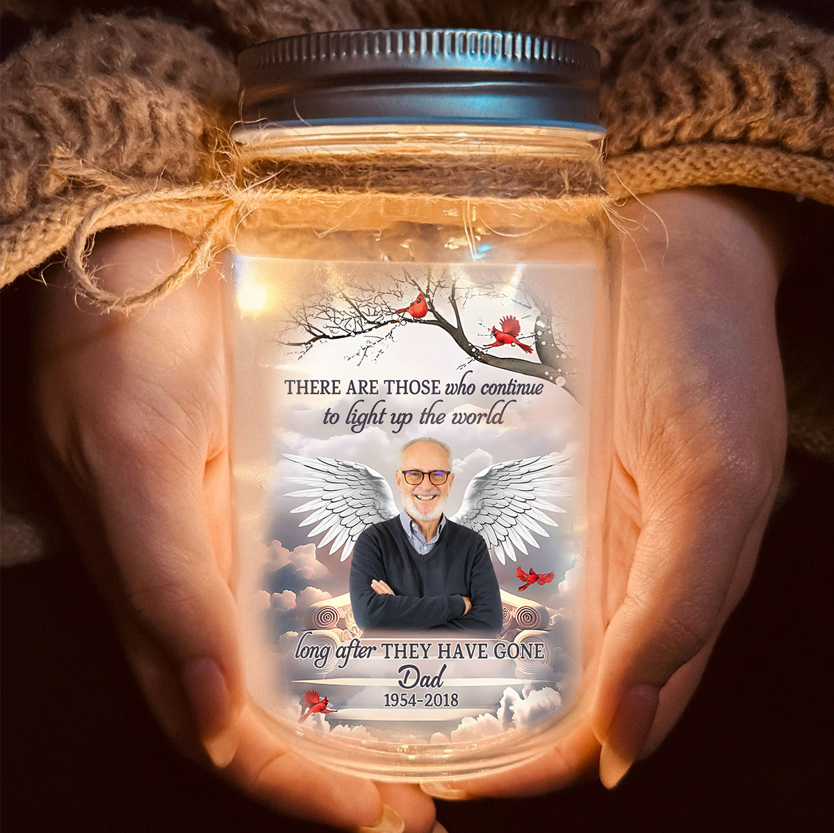 „Erleuchte die Welt“-Trauergeschenk – Personalisierte Gedenkleuchte im Einmachglas