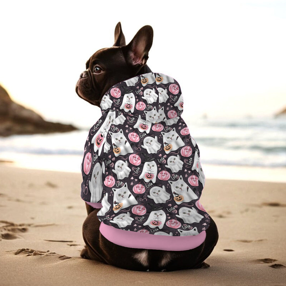 Niedlicher Halloween-Geisterhund-Katzen-Personalisierbarer Hunde-Haustier-Hoodie
