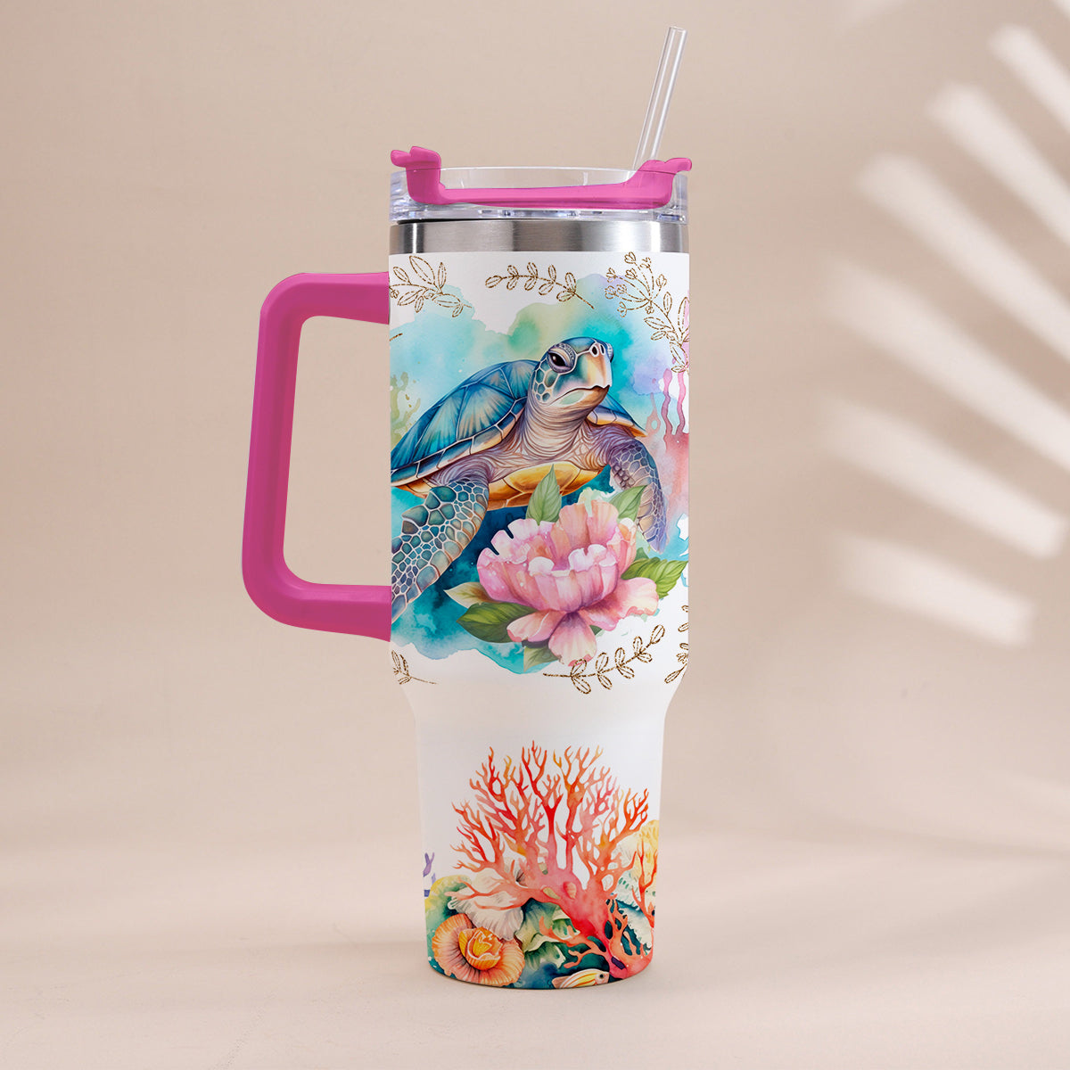 Personalisierter Schildkrötenbecher mit Henkel – „Love Turtles“