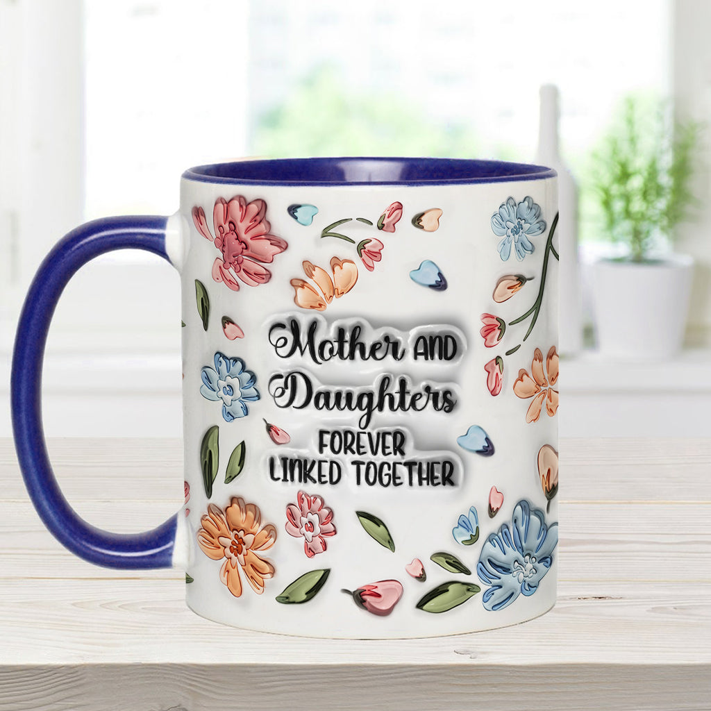 Mutter und Töchter, Söhne, Kinder – für immer verbunden – Personalisierte Tasse mit Blumenmuster und Muttermotiv
