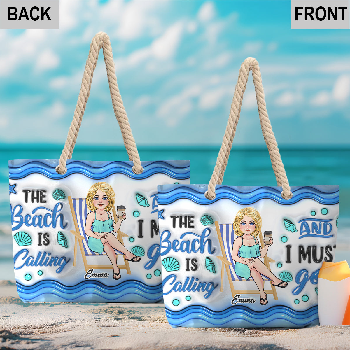 Der Strand ruft und ich muss hin – personalisierte Strandtasche für Meeresliebhaber