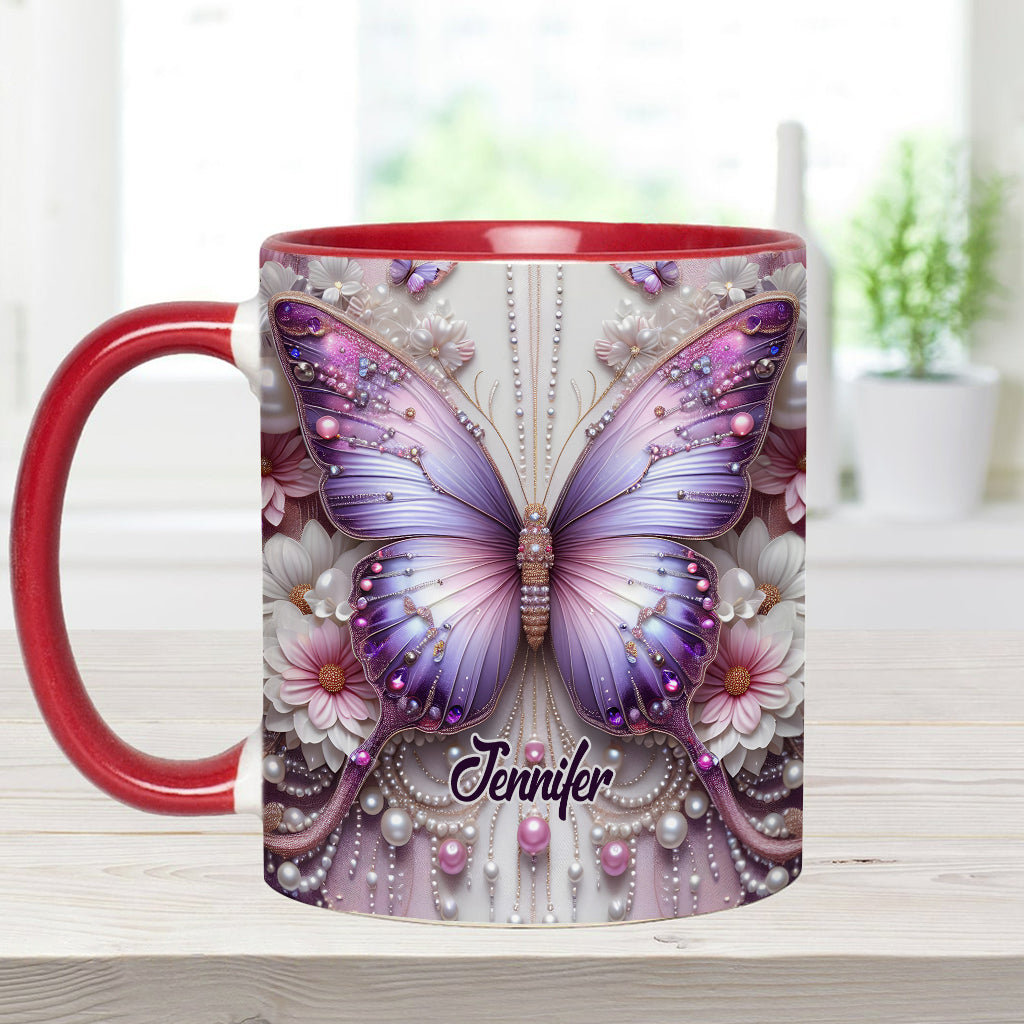 Personalisierte Tasse mit Schmetterlingsmotiv und Blumenmuster