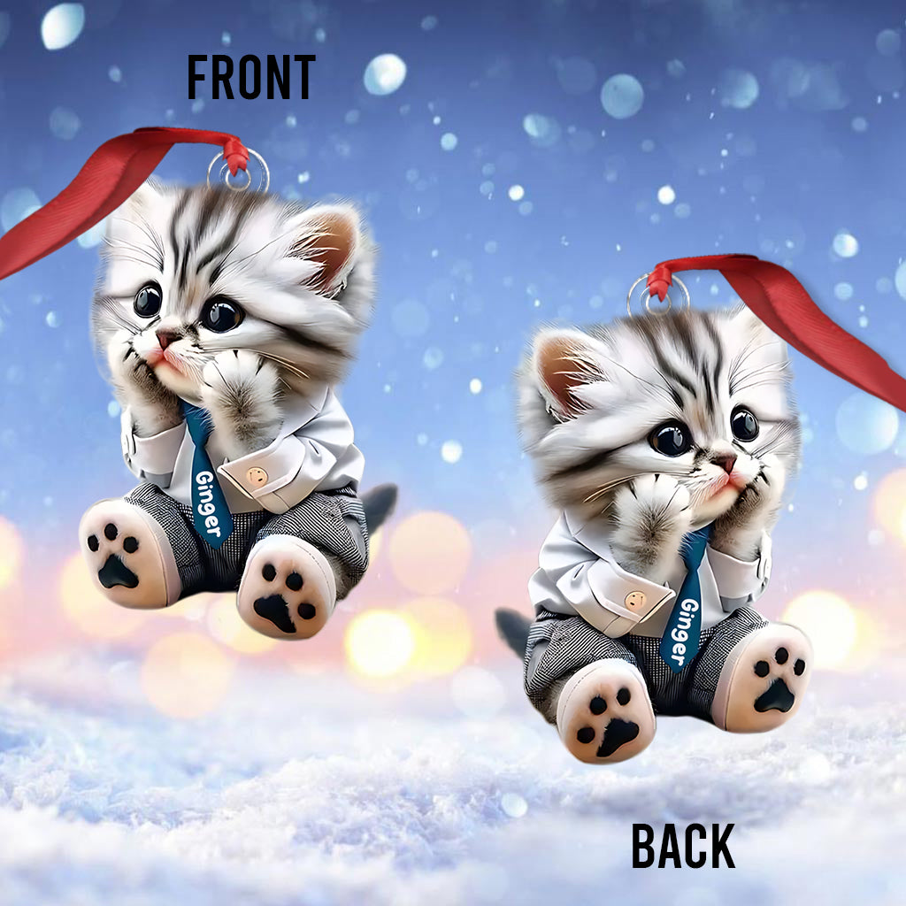 Cute Cat - Personalized Cat Custom Shaped Ornament