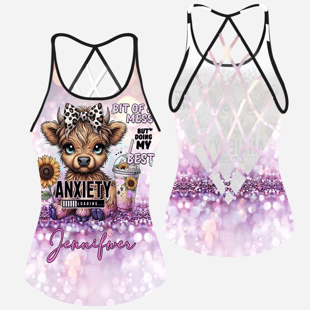 Etwas chaotisch, aber ich gebe mein Bestes – personalisiertes Tanktop mit Kuhkreuz