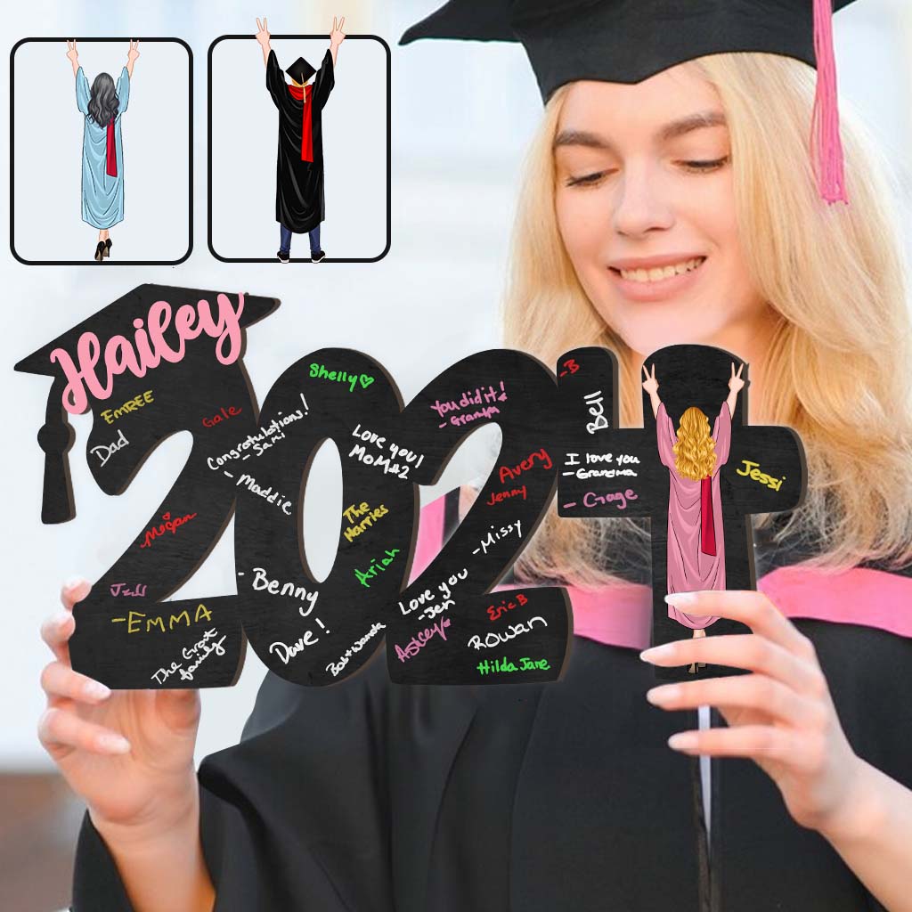 Gästebuchschild für die Abschlussfeier 2024 – Personalisiertes, individuell geformtes Holzschild zur Abschlussfeier