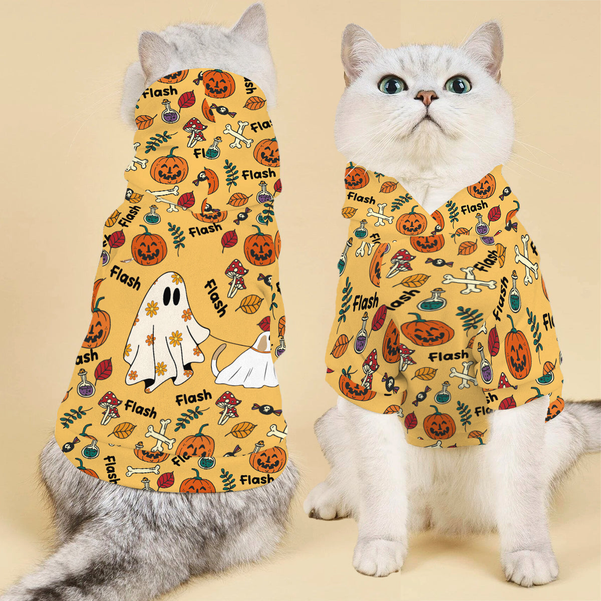 Niedlicher Geisterhund, Kürbisgeist & Fledermaus - Personalisierter Hunde-Hoodie