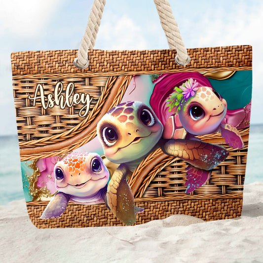Cute Turtle - Personalized Turtle Beach Bag