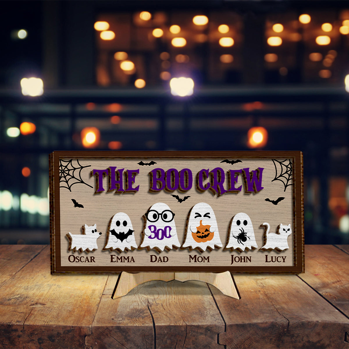 Die Boo Crew – Personalisiertes Familien-Holzschild (2-lagig) / Holzplakette
