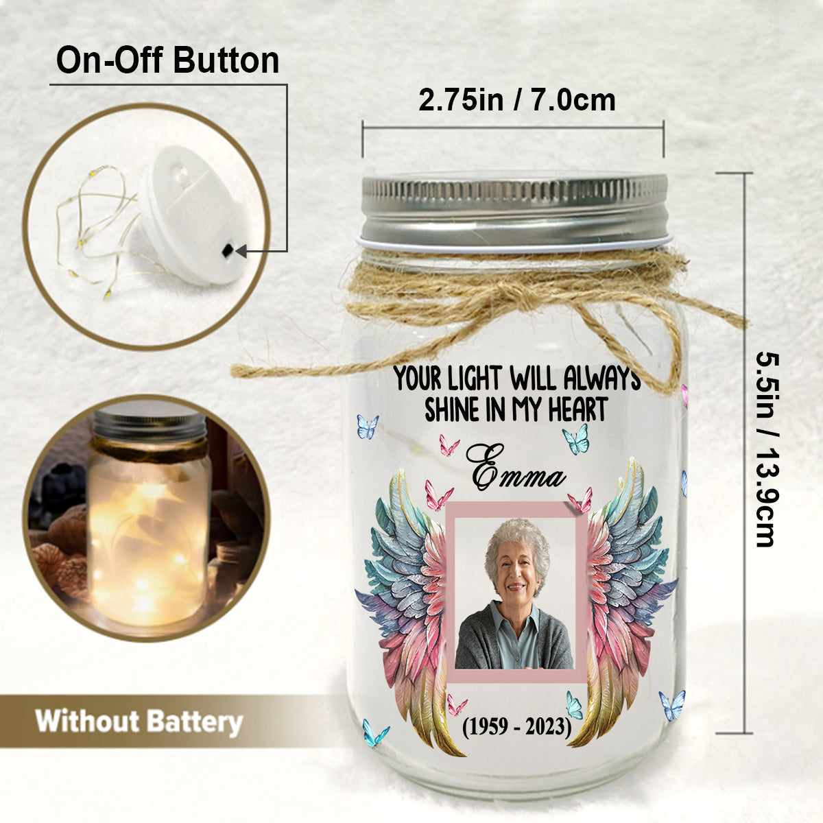 Dein Licht wird immer in meinem Herzen leuchten – Personalisierte Gedenkleuchte im Einmachglas