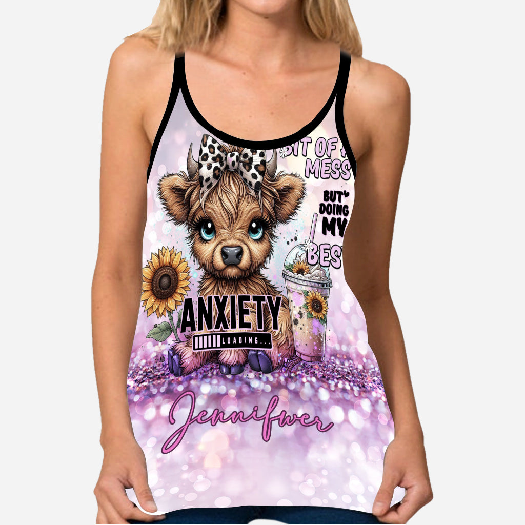 Etwas chaotisch, aber ich gebe mein Bestes – personalisiertes Tanktop mit Kuhkreuz