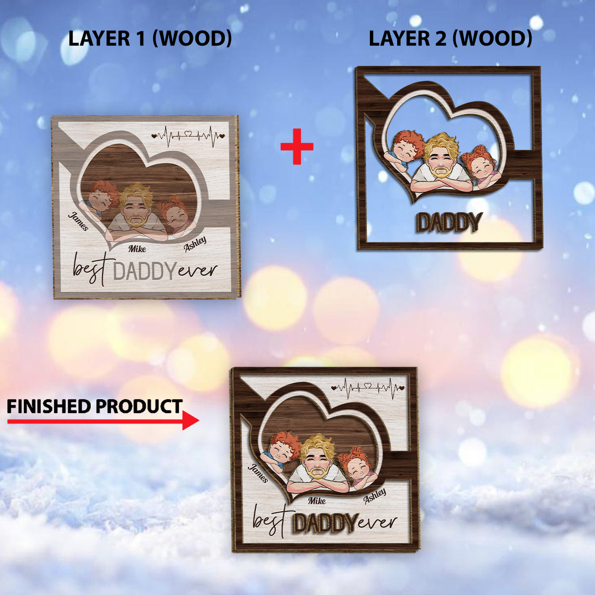 Bester Papa aller Zeiten – Personalisiertes 2-lagiges Holzschild „Vater“ / Holzplakette