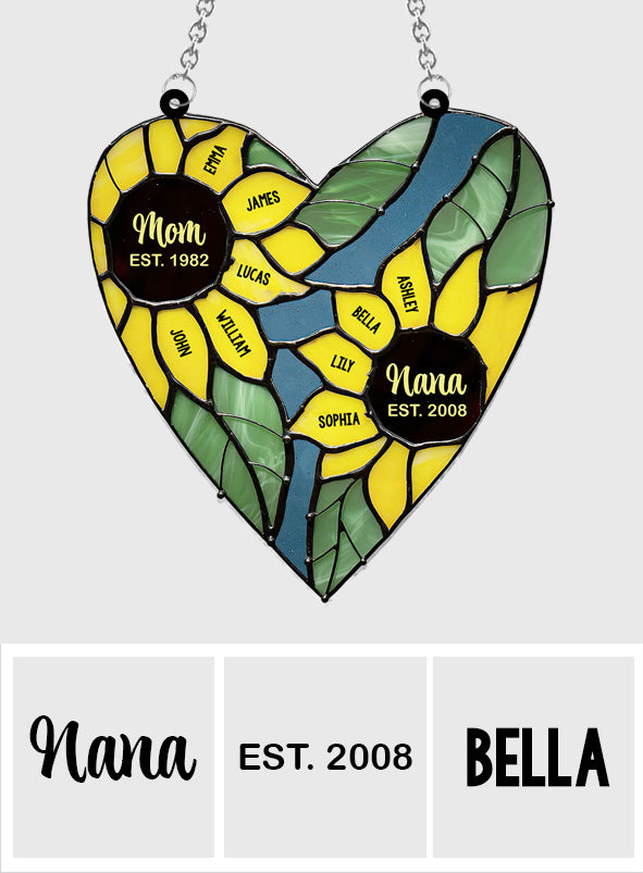 Mama Oma Grüne Herz-Sonnenblume - Personalisierter Oma-Fensterhänger-Sonnenfänger 