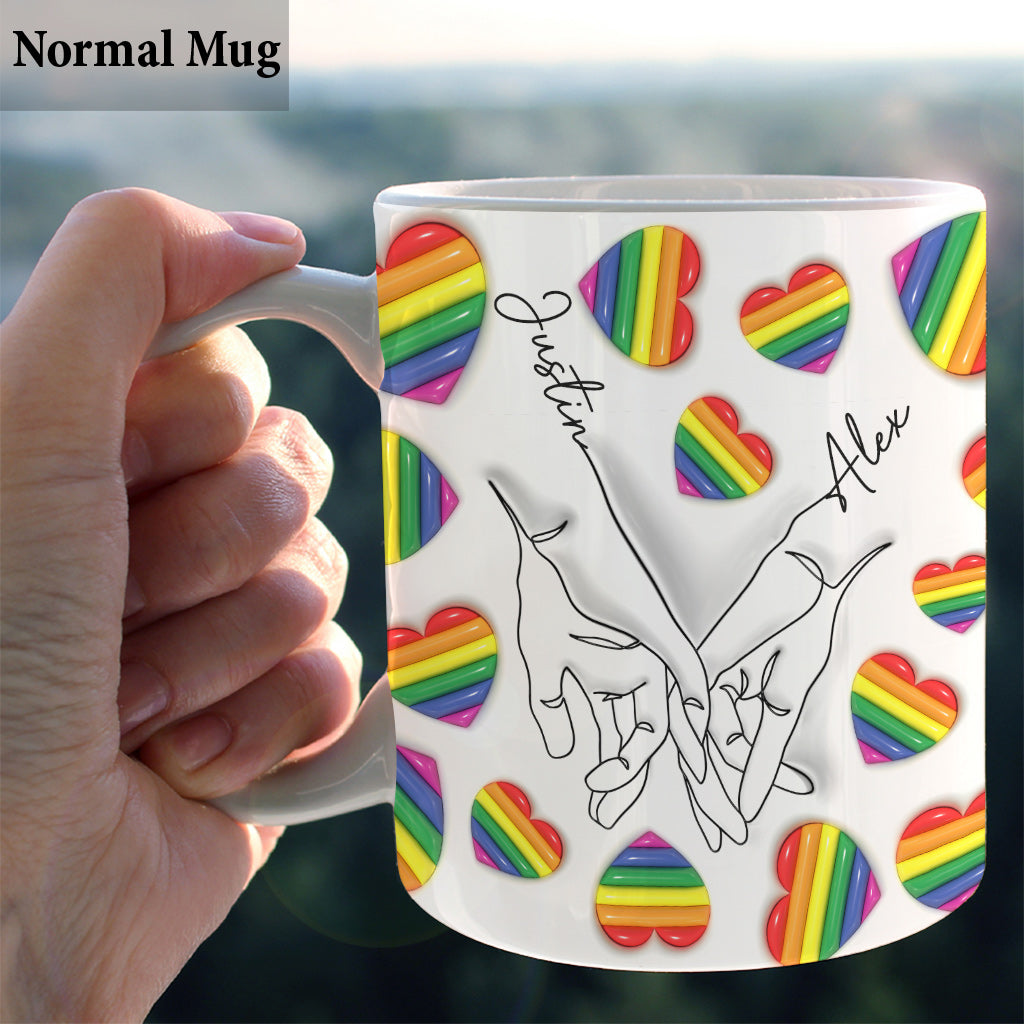 Liebe ist Liebe – Personalisierte Tasse mit Strichzeichnungen von Händen zur Unterstützung der LGBTQ+-Community