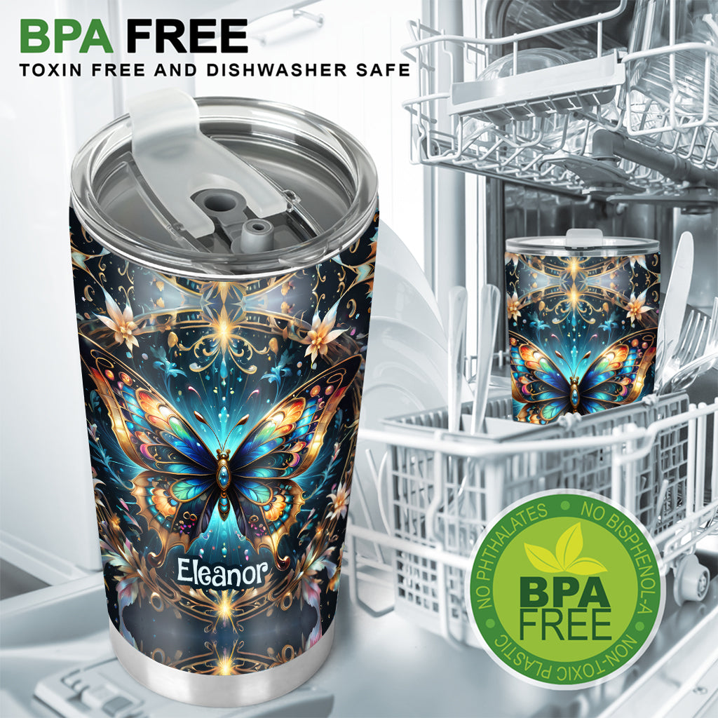 Atemberaubender, goldmetallicfarbener Schmetterling – personalisierter Schmetterlingsbecher