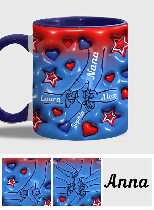 Oma und Enkelkinder halten Händchen – Personalisierte Tasse mit Oma-Akzent