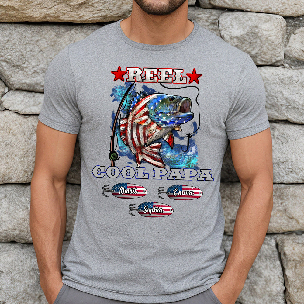 Reel Cool Papa Dad Uncle - Personalisiertes Angel-T-Shirt und Hoodie