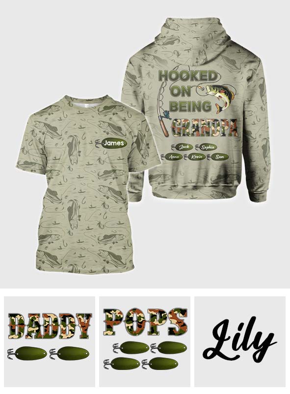 Hooked On Being Dad/ Grandpa... - Personalized Fishing All Over Shirt