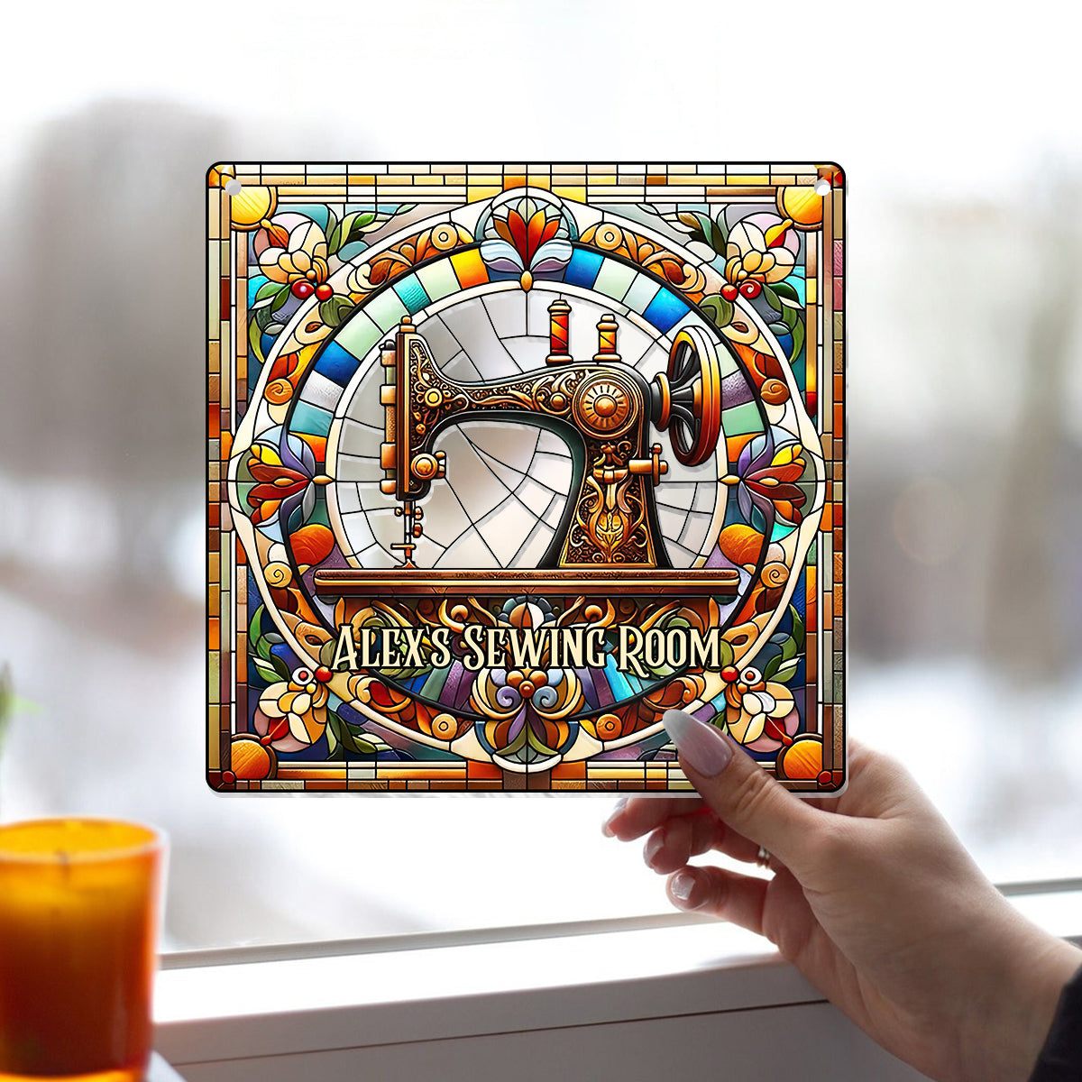 Mein Nähzimmer – Personalisierter Fensterhänger-Sonnenfänger als Schmuck 