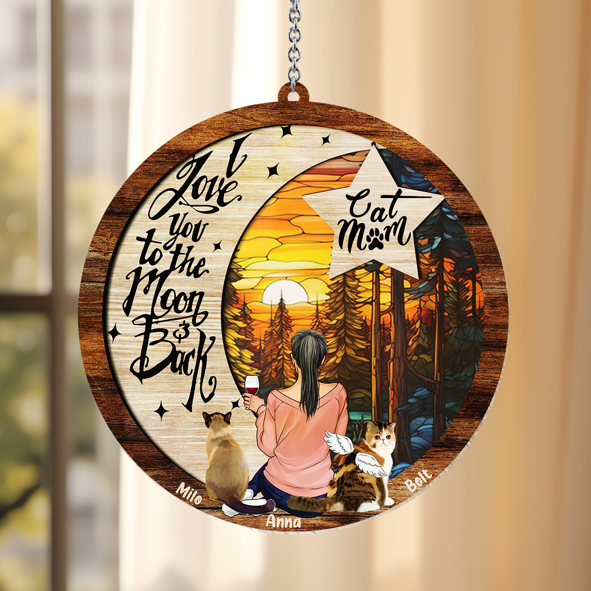 I Love You To The Moon And Back - Personalized Dog Window Hanging Suncatcher Ornament