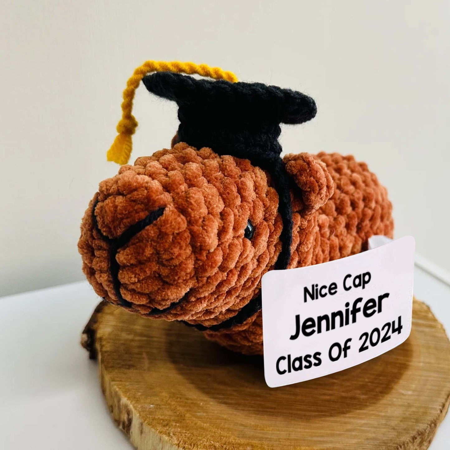 Hübsche Cap-Absolventen-Capybara - Personalisierte handgestrickte Abschlussfigur