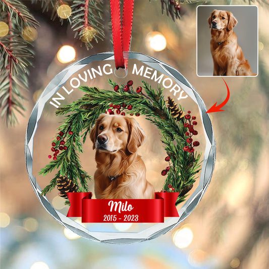 In Loving Memory Of - Personalized Dog Round Shaped Glass Ornament