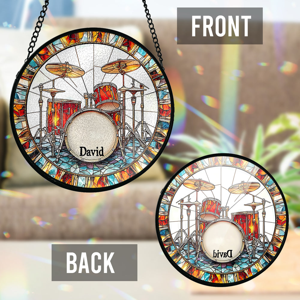 Liebe Trommeln – Personalisierter Trommler-Sonnenfänger aus Buntglas