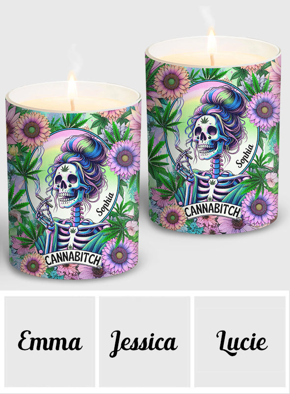 Cannabitch – Personalisierte Cannabis-Kerze mit Holzdeckel
