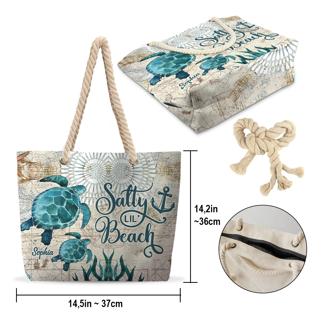 Salty Lil' Beach - Personalized Turtle Beach Bag