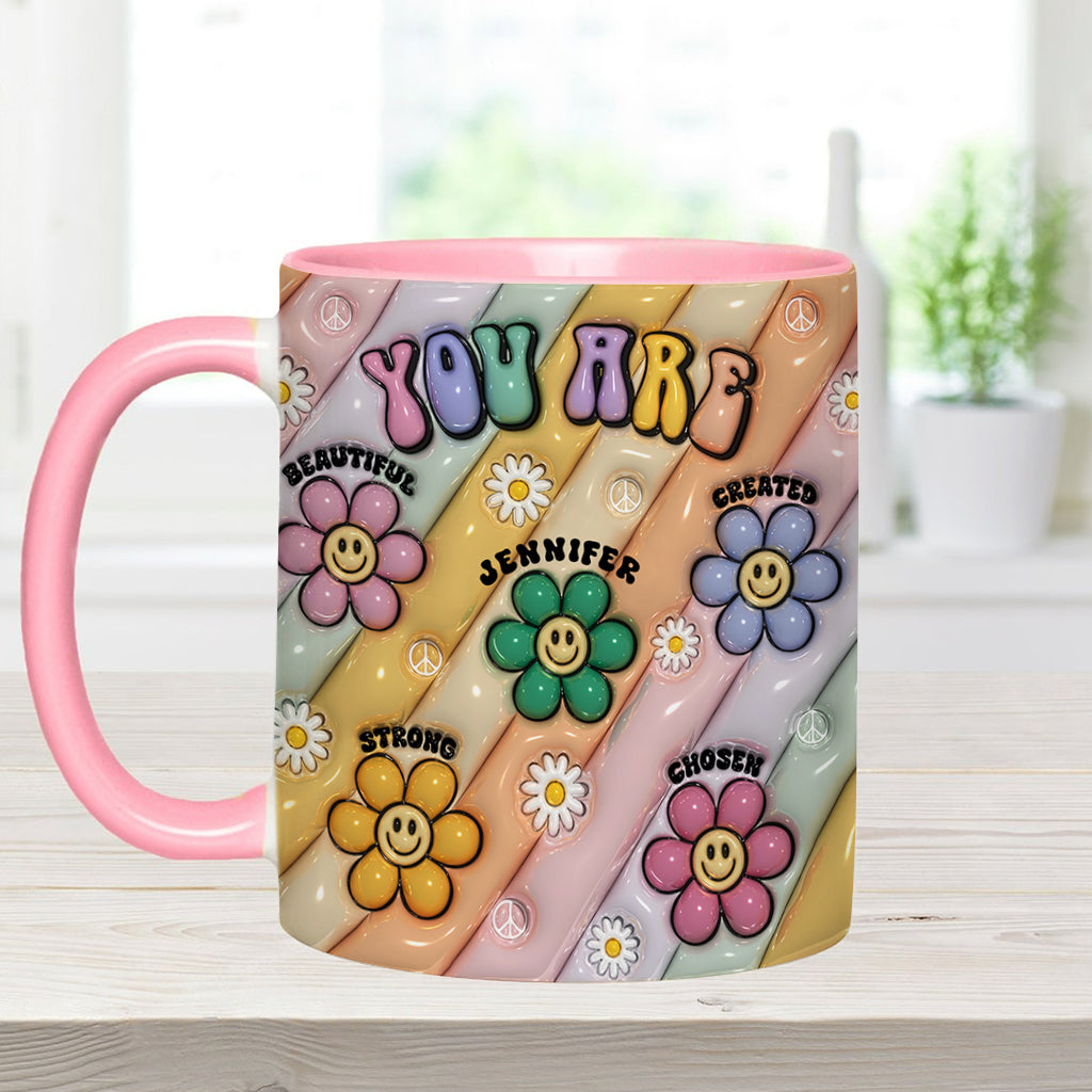 You Are Beautiful Strong Victorious Enough - Personalized Hippie Accent Mug