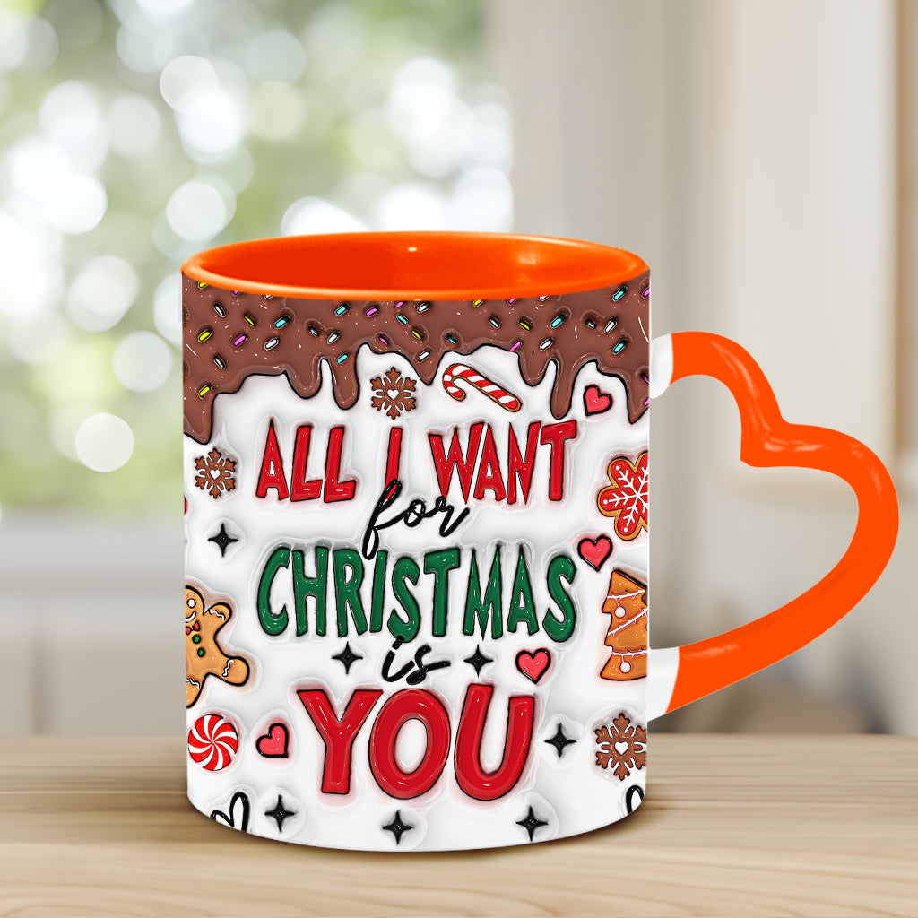 Alles, was ich mir zu Weihnachten wünsche, bist du – Personalisierte Tasse mit Herzgriff für Paare