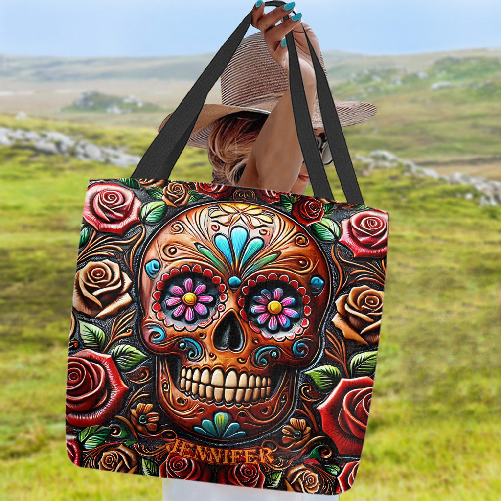 Rosen und Totenkopf – Personalisierte Totenkopf-Tragetasche