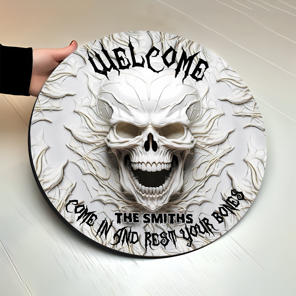 Come In And Rest - Personalized Skull Round Wood Sign