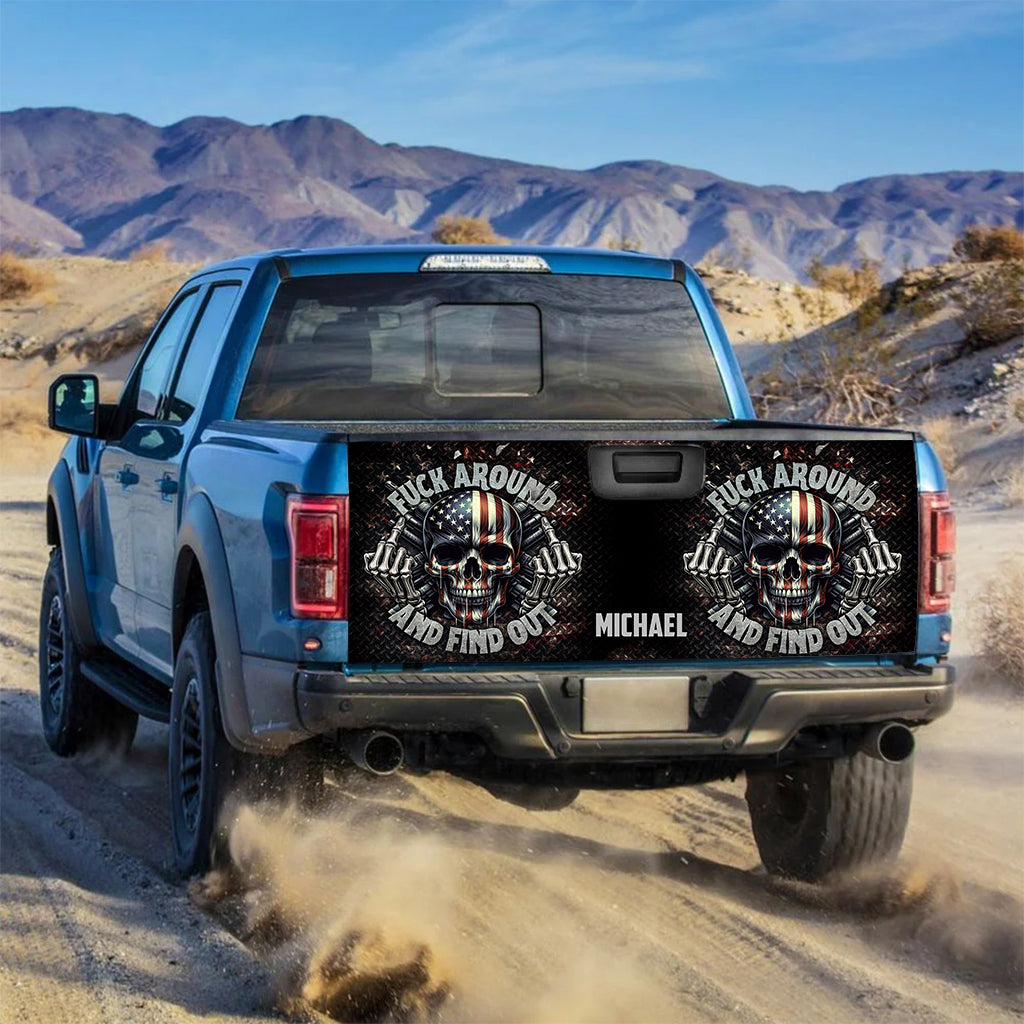 Amerikanische Flagge mit Skelettmotiv – Personalisierter Totenkopf-LKW-Heckklappenaufkleber