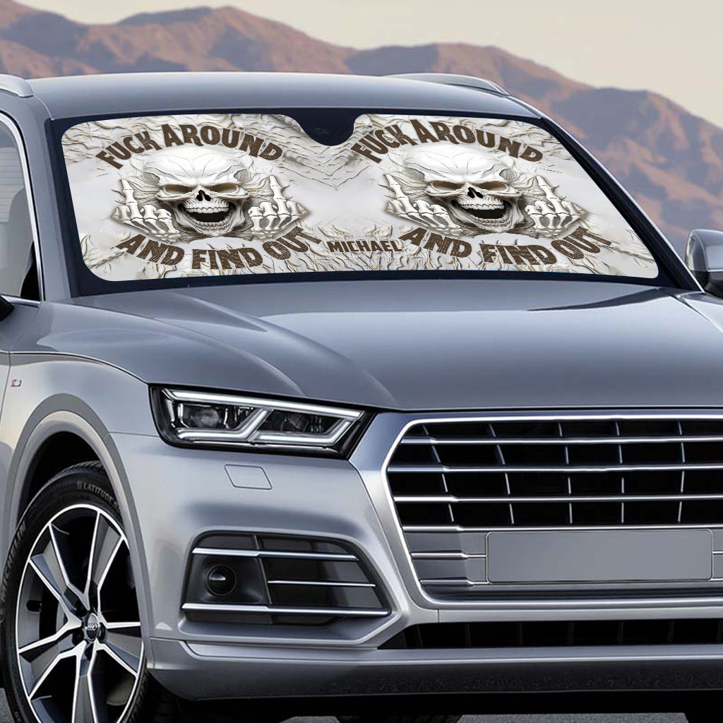 F Around And Find Out White Skull - Personalisierte Totenkopf-Auto-Sonnenblende