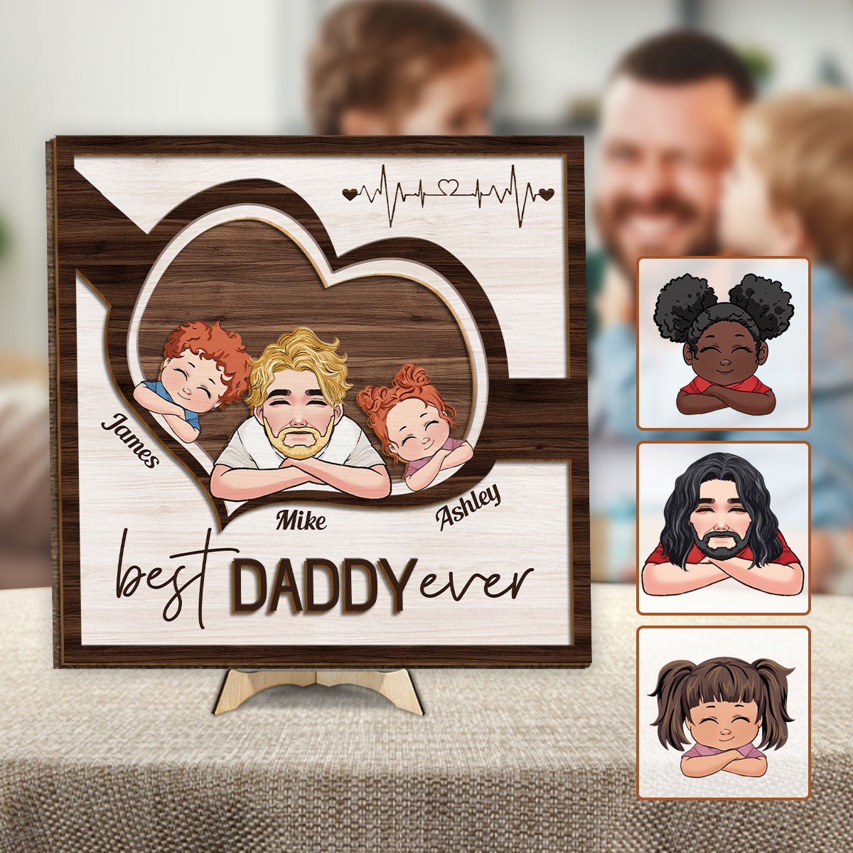 Bester Papa aller Zeiten – Personalisiertes 2-lagiges Holzschild „Vater“ / Holzplakette