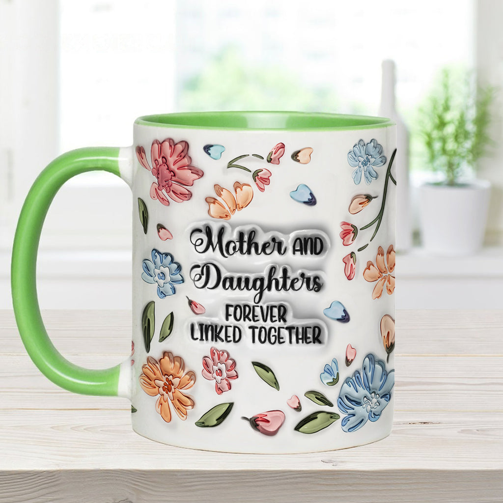 Mutter und Töchter, Söhne, Kinder – für immer verbunden – Personalisierte Tasse mit Blumenmuster und Muttermotiv