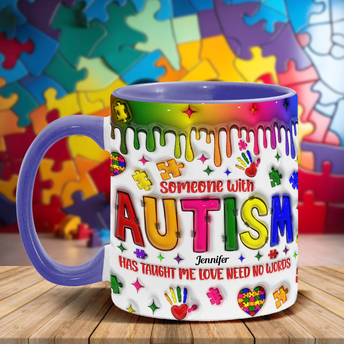 Liebe braucht keine Worte – Personalisierte Tasse mit Akzent zur Sensibilisierung für Autismus