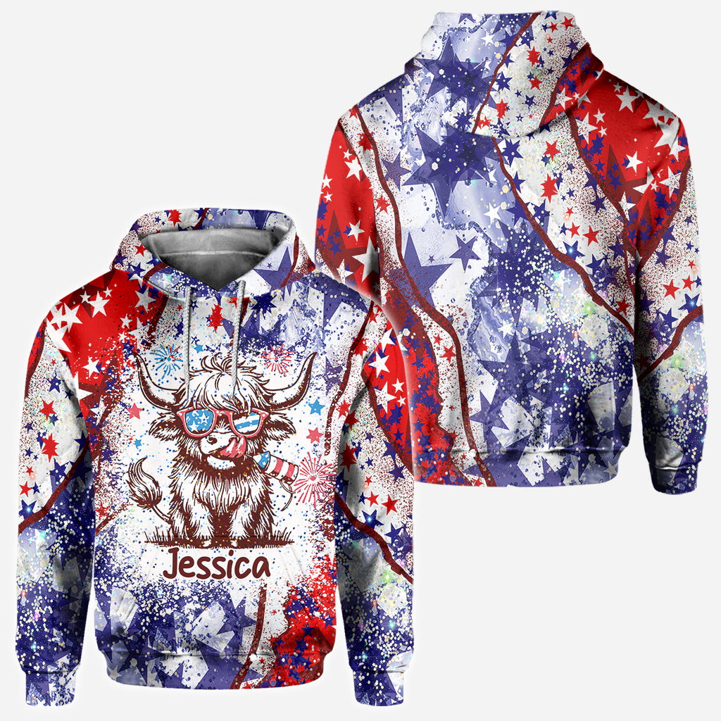 4th Of July Highland Cow - Personalized All Over Shirt