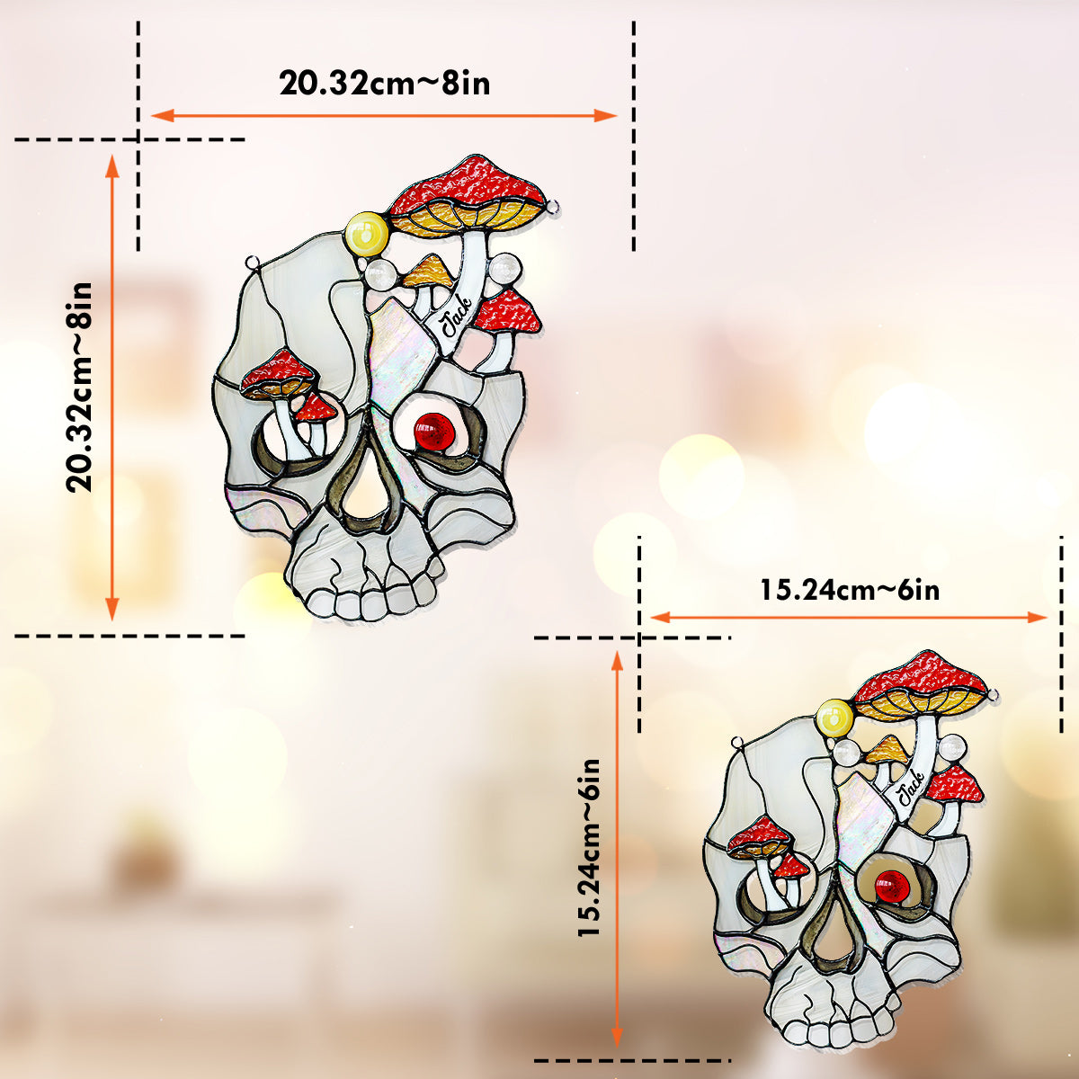 Weißer Pilzschädel – Personalisierter Totenkopf-Fensterhänger als Sonnenfänger 