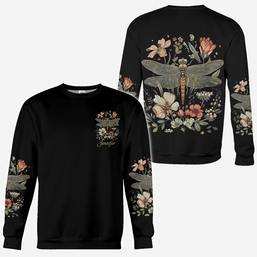 Dragonfly & Flowers - Personalized Dragonfly All Over Shirt