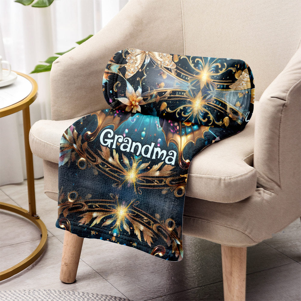 Oma-Leben, Mama – Jeder Titel möglich – Wunderschöne goldene Schmetterlingsversion – Personalisierte Oma-Decke