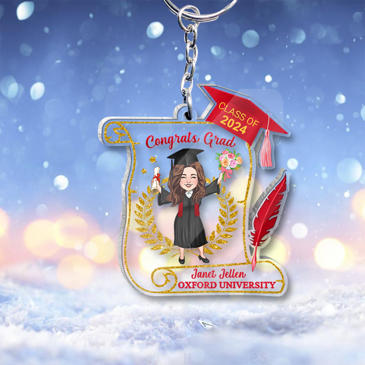 Glückwunsch zum Abschluss – Personalisierter transparenter Schlüsselanhänger