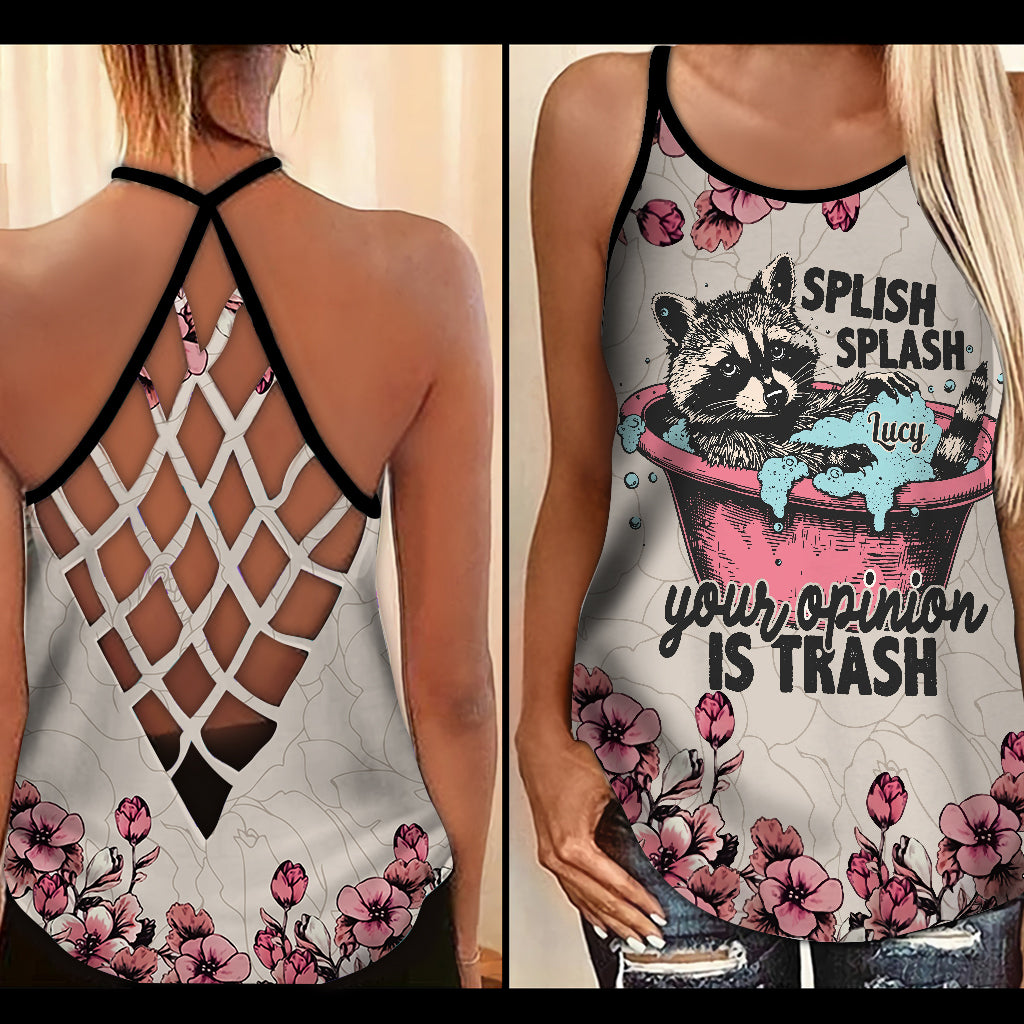 Splish Splash Your Opinion Is Trash - Personalized Raccoon Cross Tank Top