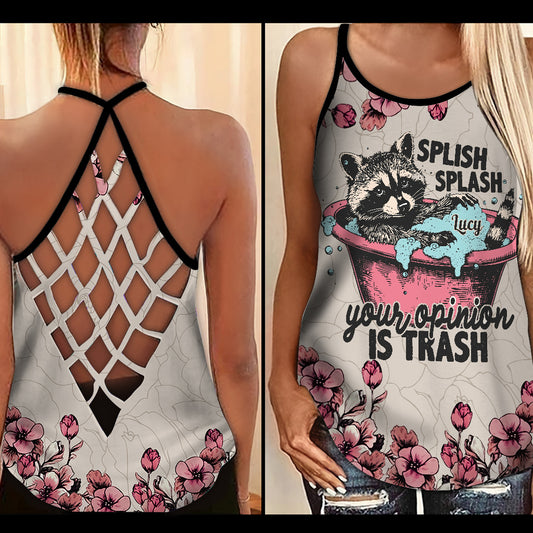 Splish Splash Deine Meinung ist Müll - Personalisiertes Waschbär-Kreuz-Tanktop