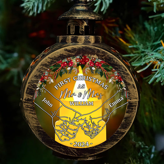 Händchenhaltendes erstes Weihnachtsfest – Personalisierte runde Laterne für Paare mit Licht