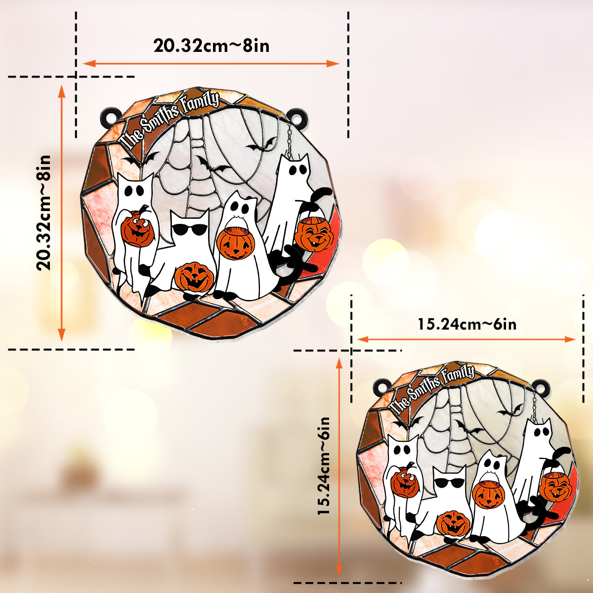 Schwarze Katze Halloween 2024 – Personalisierter Fensterhänger mit schwarzer Katze als Sonnenfänger 