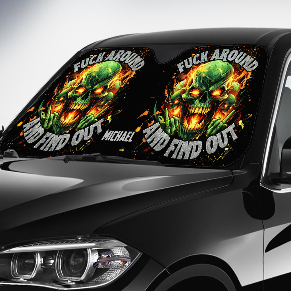 F Around And Find Out Green Fire - Personalisierte Totenkopf-Auto-Sonnenblende