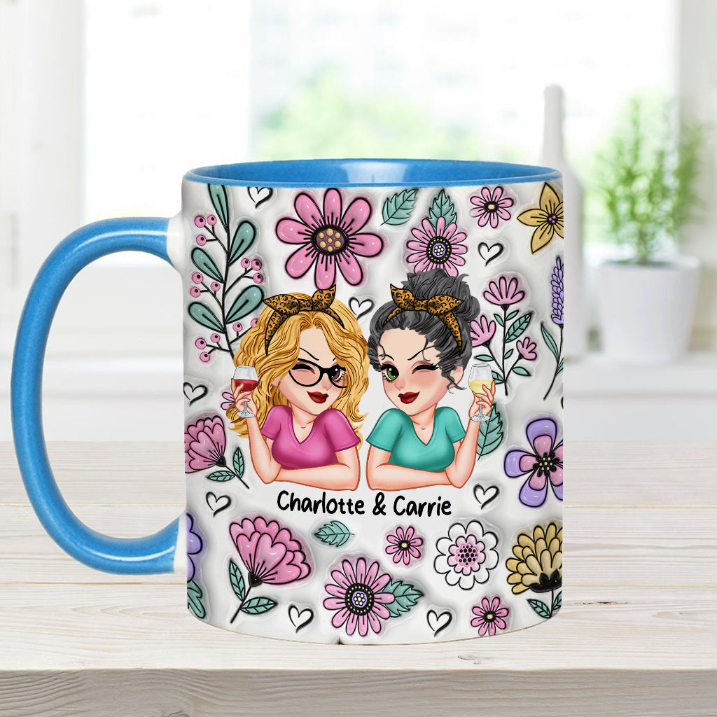 Besties Forever Beautiful Floral Style - Personalized Bestie Accent Mug
