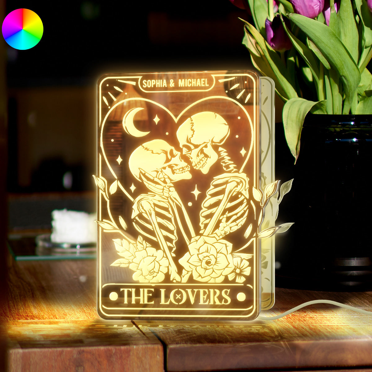 The Lovers – Personalisierte Totenkopf-Spiegelleuchte 